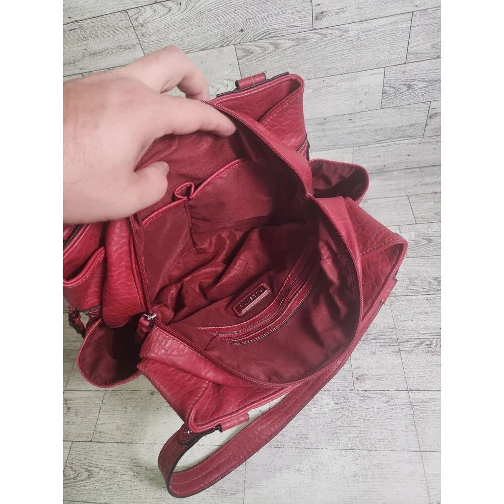 Rosetti New York Purse Shoulder Bag Handbag Faux Leather Vinyl Red Maroon Pebble